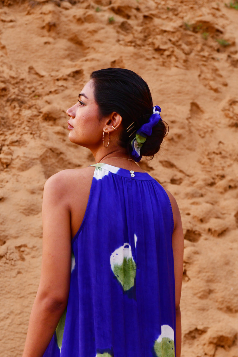 Zyra Blue Tie-Dye Halter Dress