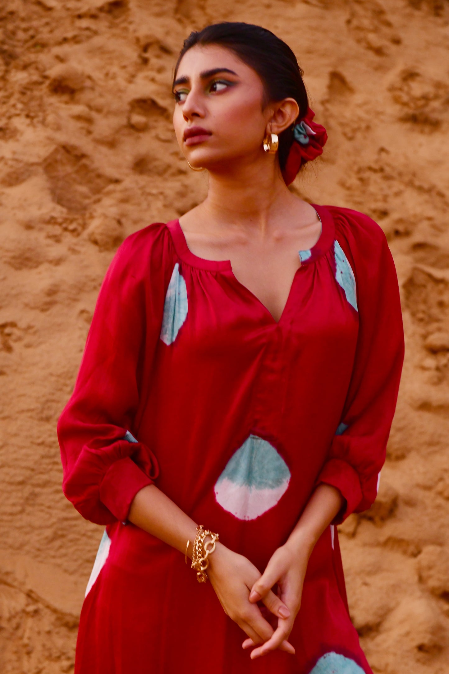 Plush Red Tie-Dye Dress