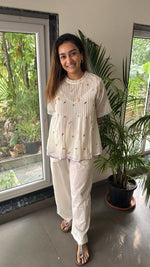 Eclat Ivory Pleated Embroidered Top