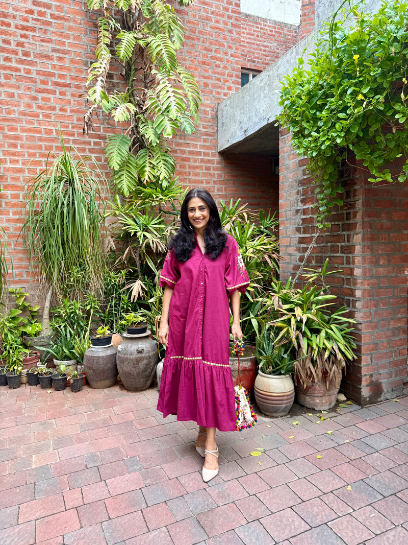 RHYS Burgundy Embroidered Dress