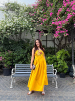 Sera Mustard Pixel Embroidered Strappy Dress