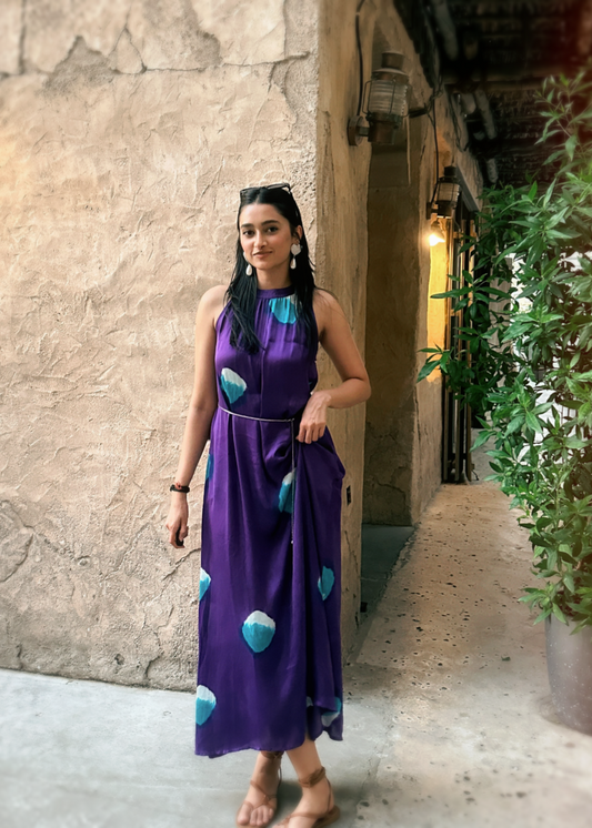 Zyra Purple Tie-Dye Halter Dress