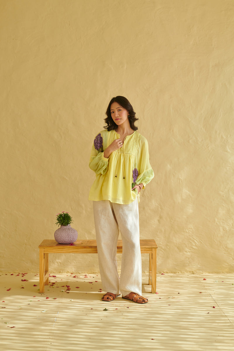 Aurelia Yellow Drop Shoulder Top