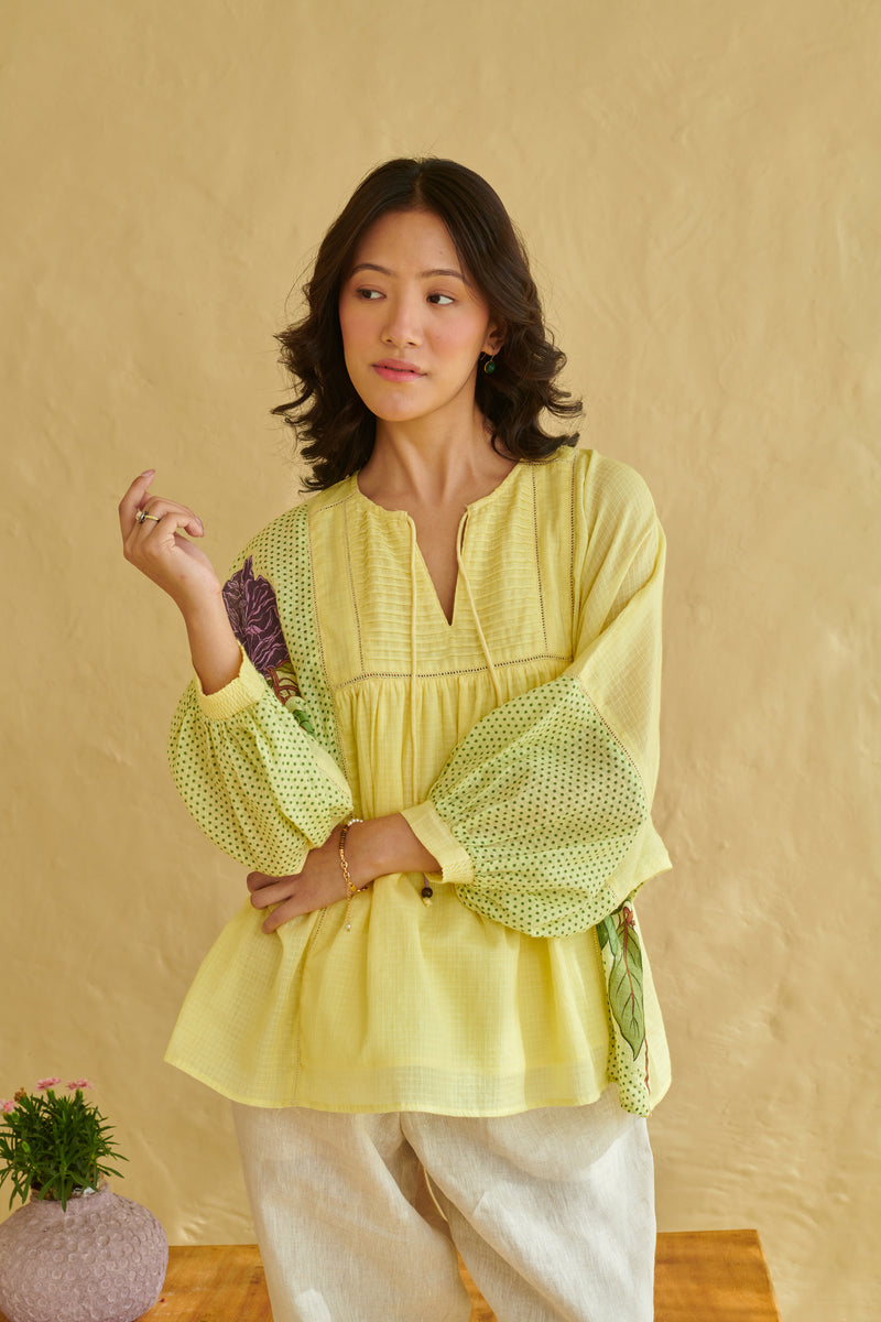 Aurelia Yellow Drop Shoulder Top