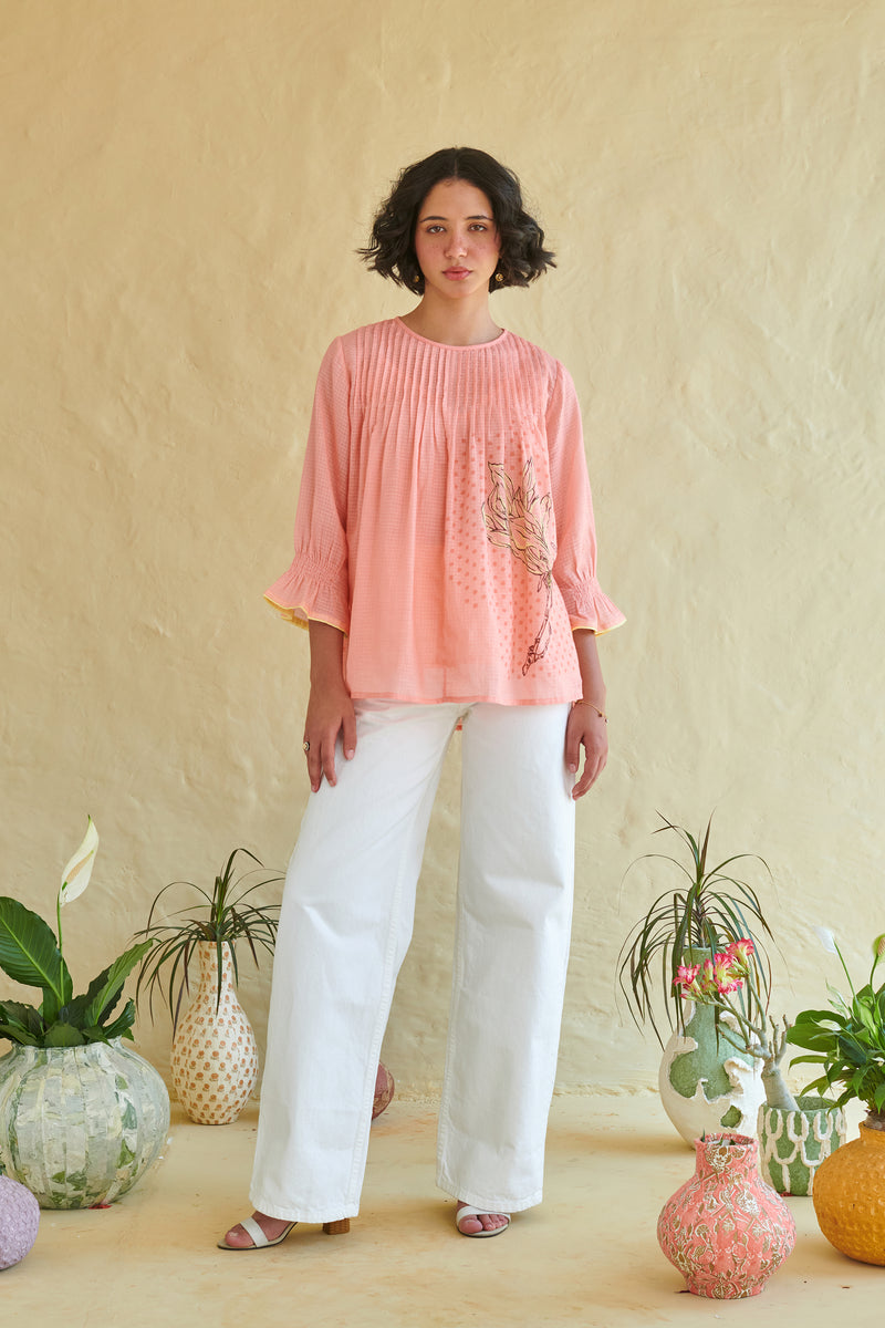 Nila Peach Pintucked Top