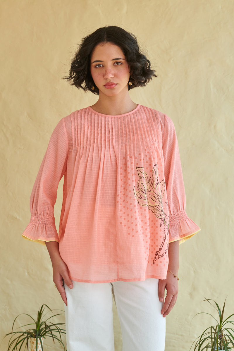 Nila Peach Pintucked Top