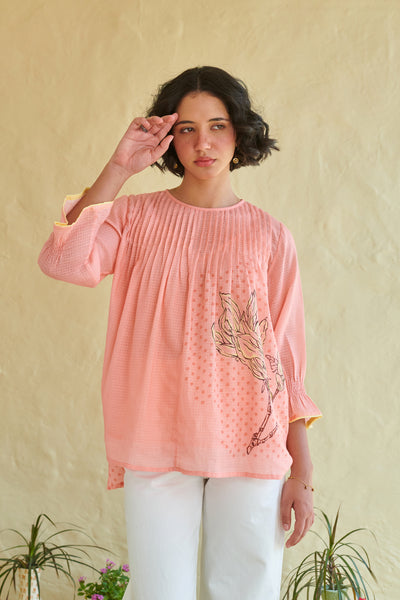Nila Peach Pintucked Top