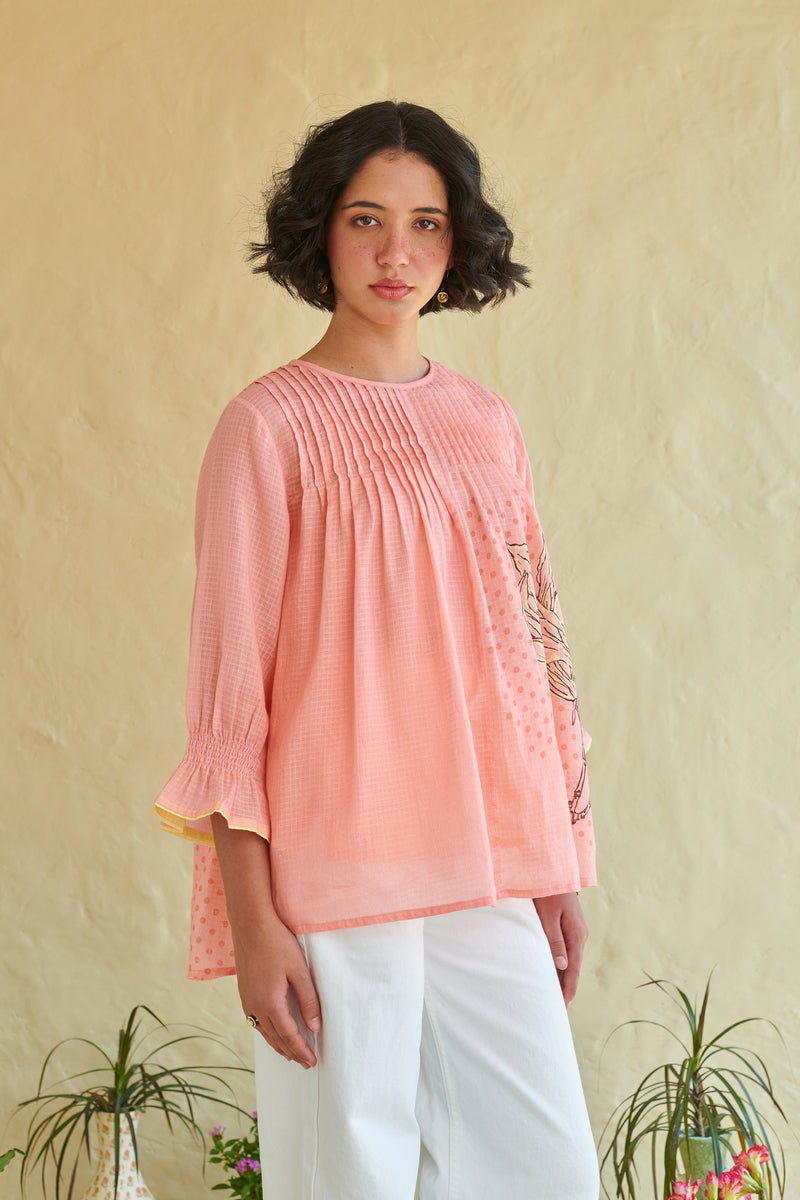 Nila Peach Pintucked Top