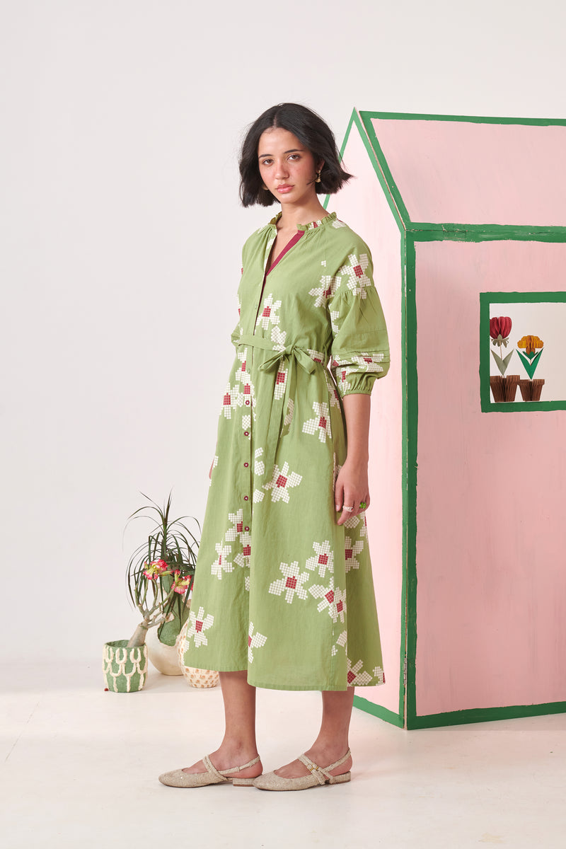 Dune Olive Pixel Midi Dress