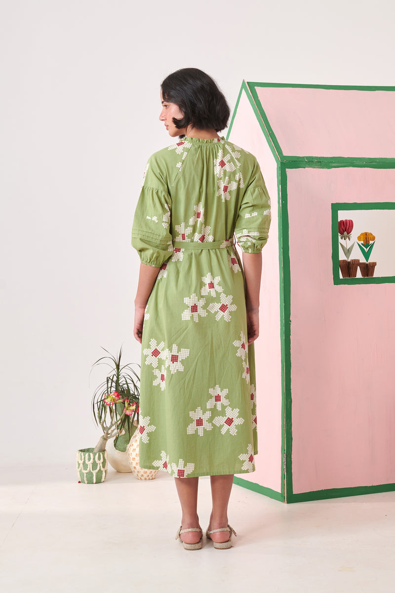 Dune Olive Pixel Midi Dress