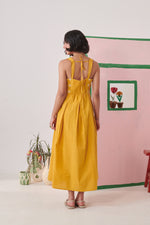 Sera Mustard Pixel Embroidered Strappy Dress