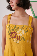 Sera Mustard Pixel Embroidered Strappy Dress