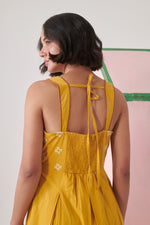 Sera Mustard Pixel Embroidered Strappy Dress