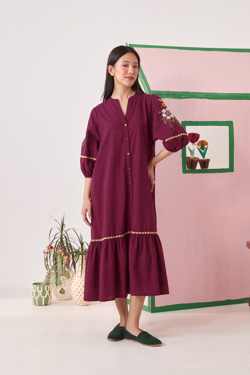 RHYS Burgundy Embroidered Dress