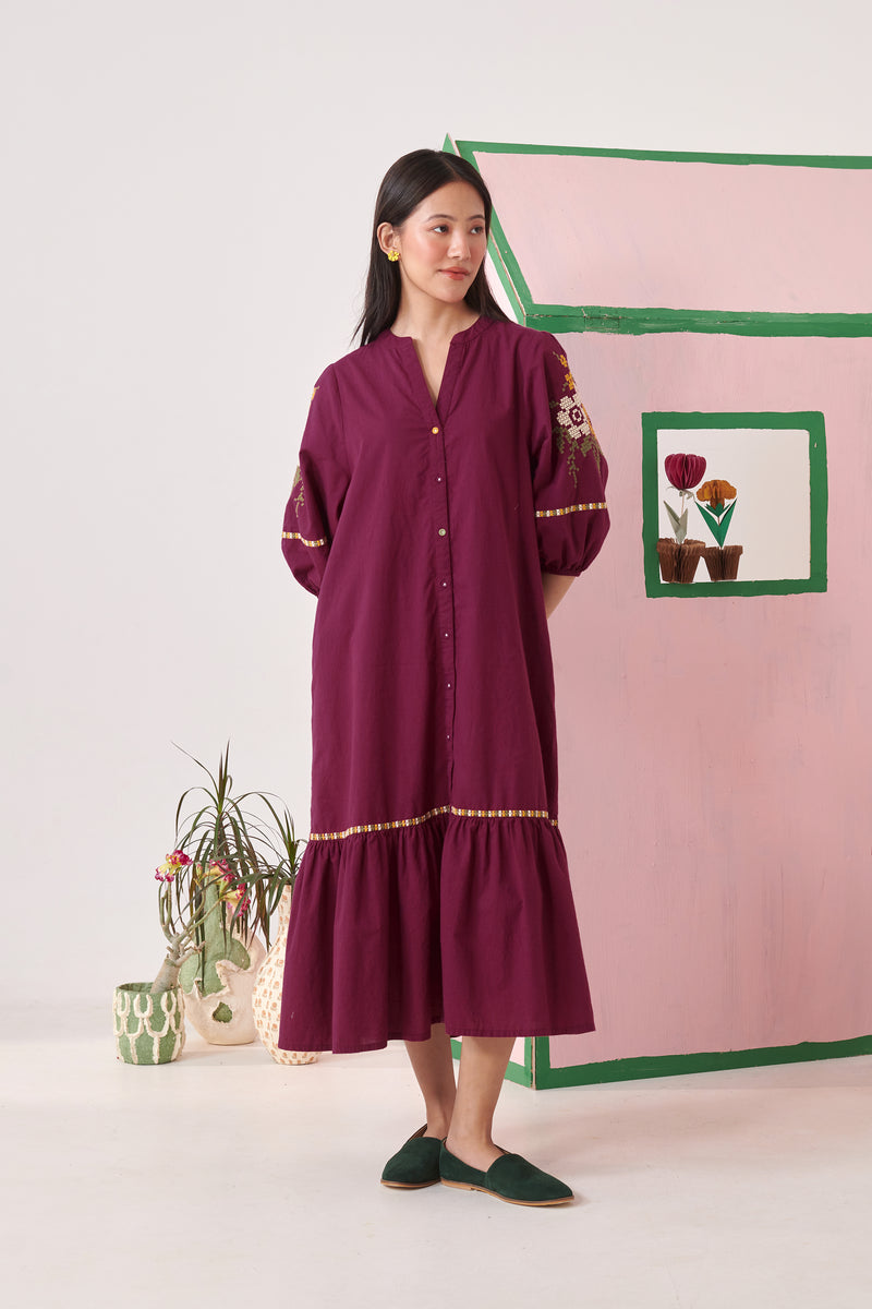 RHYS Burgundy Embroidered Dress
