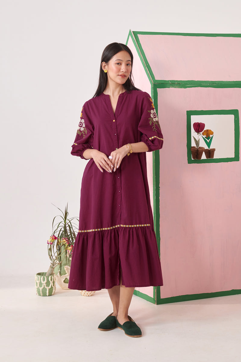 RHYS Burgundy Embroidered Dress
