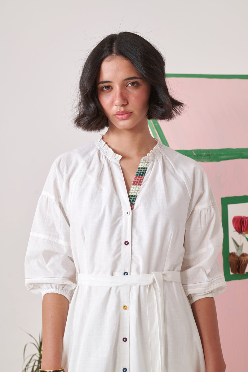Dune White Pixel Midi  Dress
