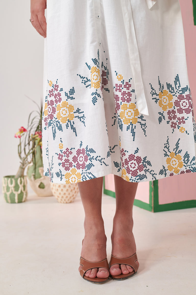 Dune White Pixel Midi  Dress