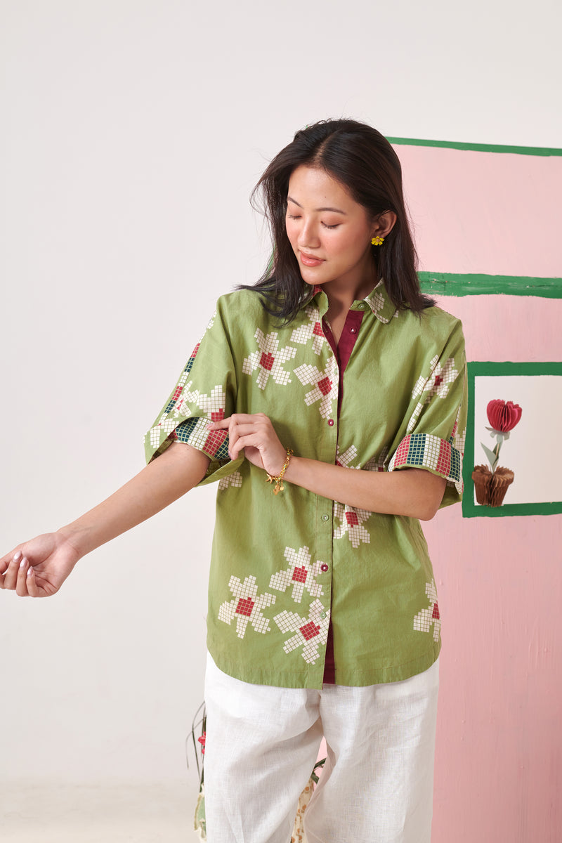 Soul Olive Pixel  Boxy Shirt