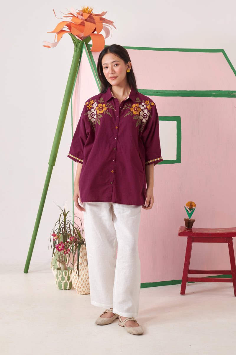 June Burgundy Pixel Boxy Shirt