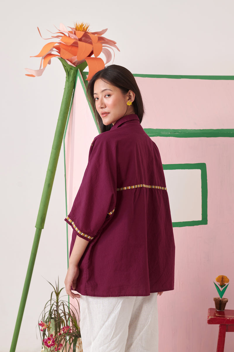 June Burgundy Pixel Boxy Shirt