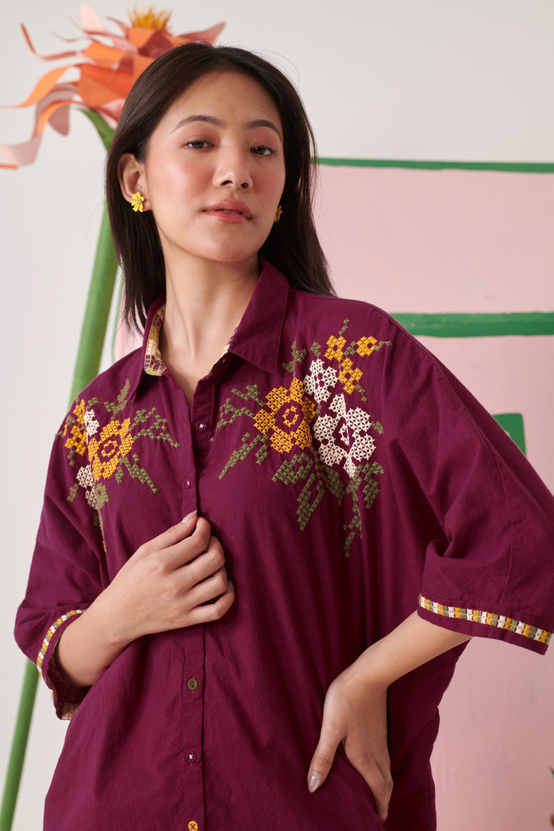 June Burgundy Pixel Boxy Shirt