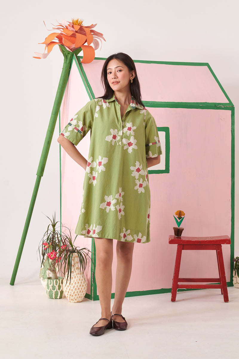 Raavil Olive Pixel  Short Shirt
