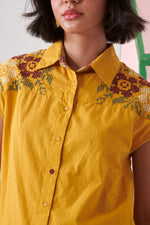 Ami Mustard Pixel Embroidered Shirt