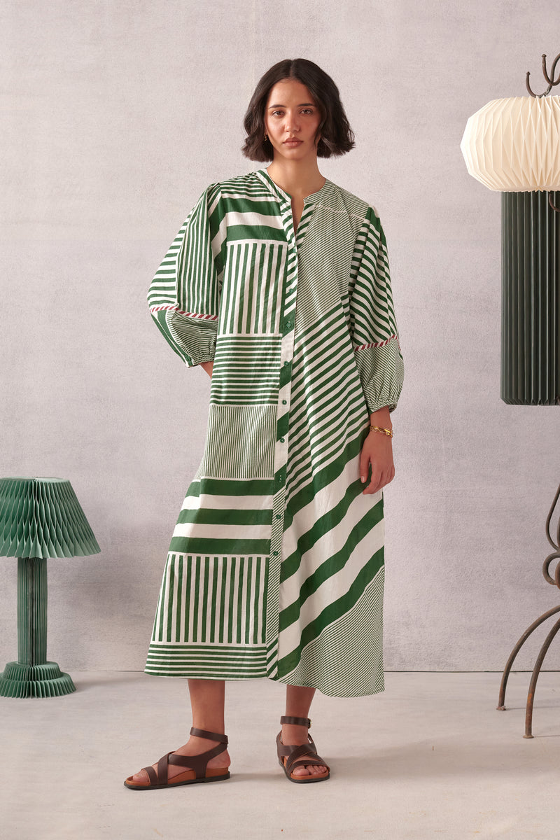 Myra Green Striped Midi Dress