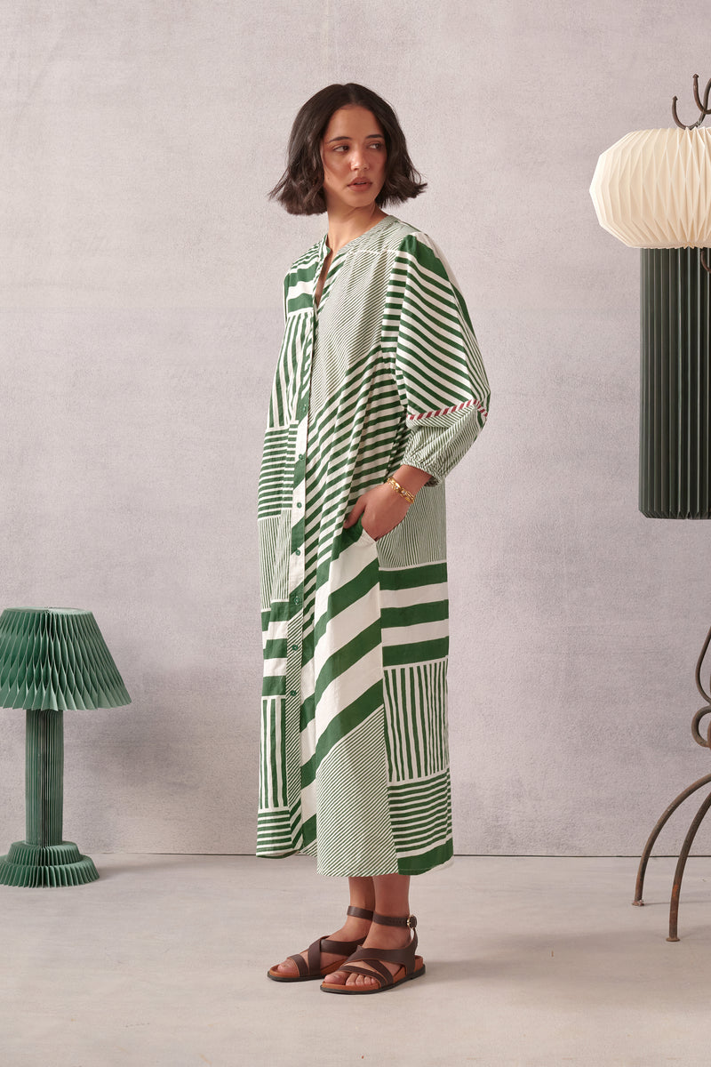 Myra Green Striped Midi Dress