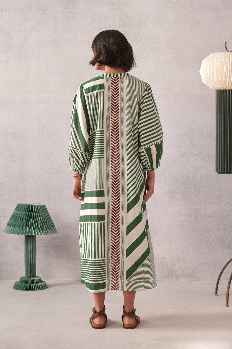 Myra Green Striped Midi Dress