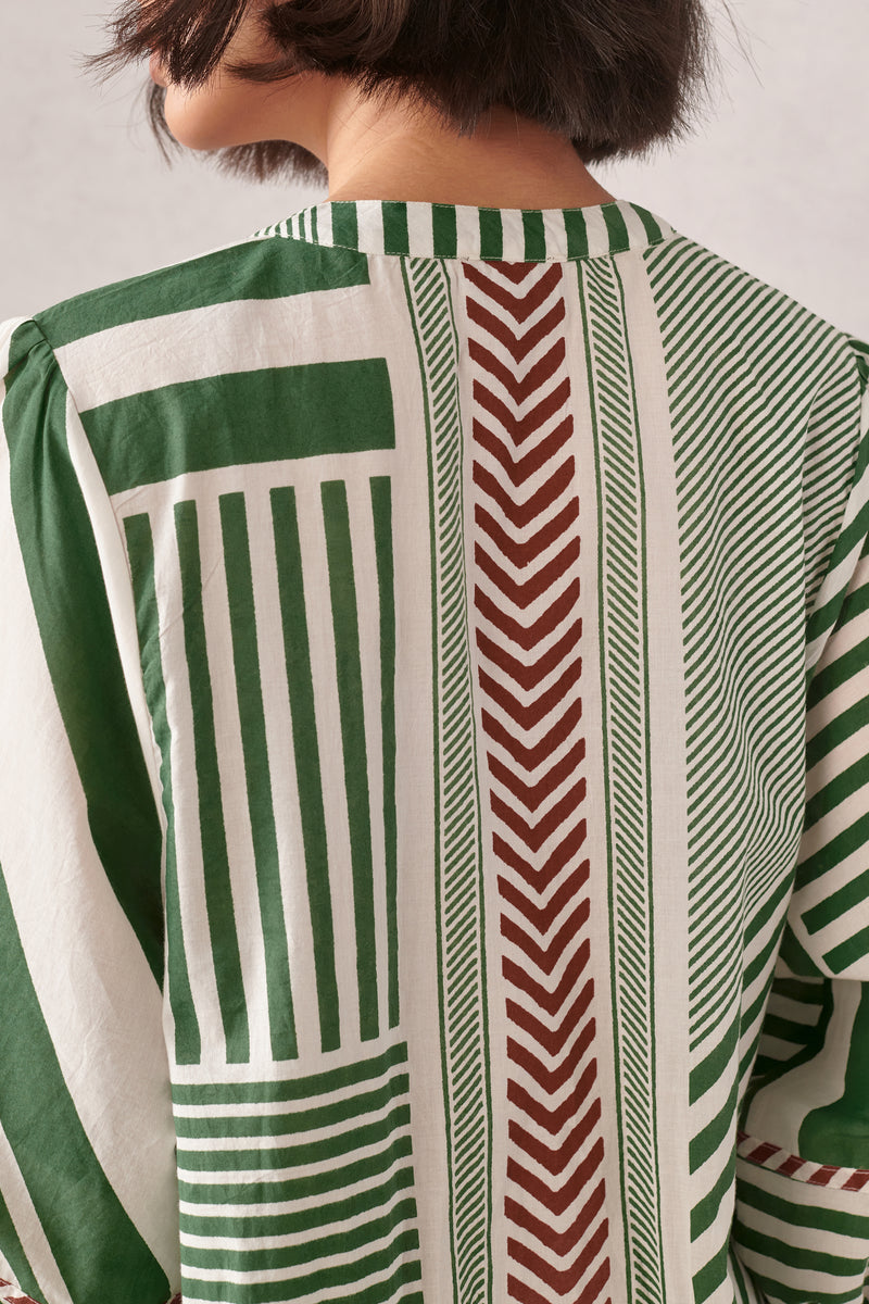 Myra Green Striped Midi Dress