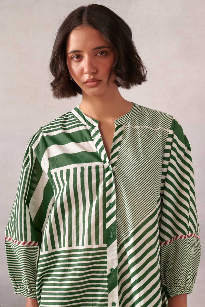 Myra Green Striped Midi Dress