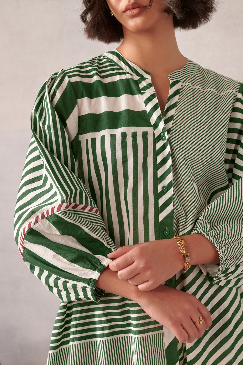 Myra Green Striped Midi Dress