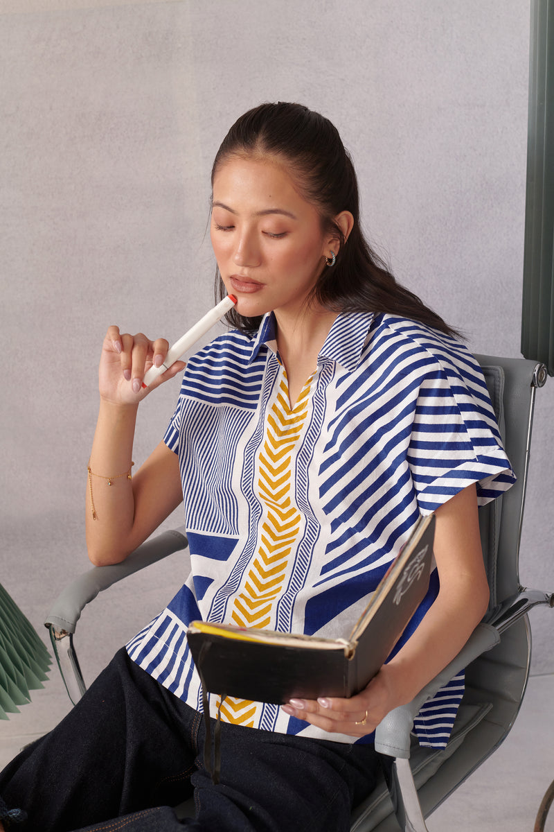 Ziva Blue Striped Boxy Top