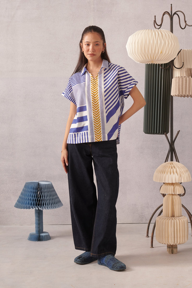 Ziva Blue Striped Boxy Top