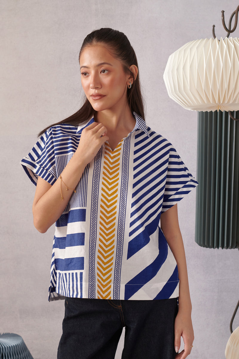 Ziva Blue Striped Boxy Top