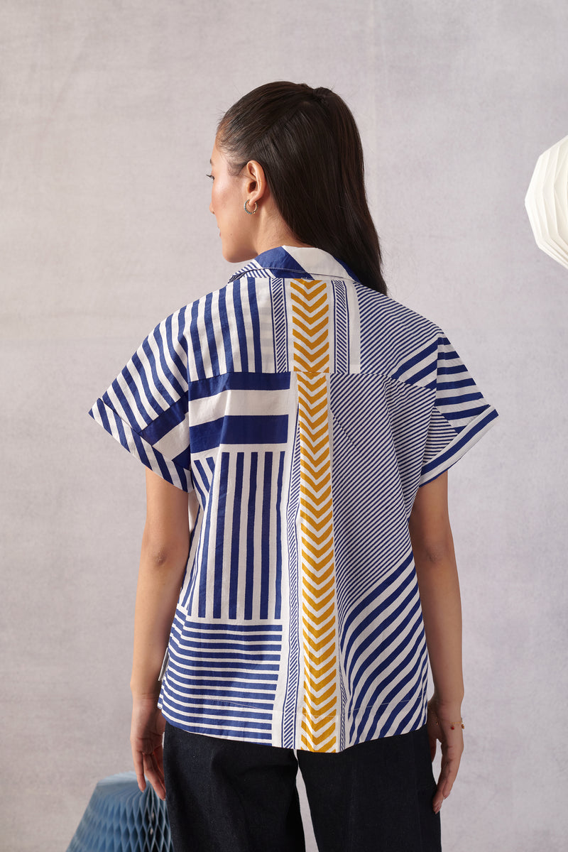 Ziva Blue Striped Boxy Top