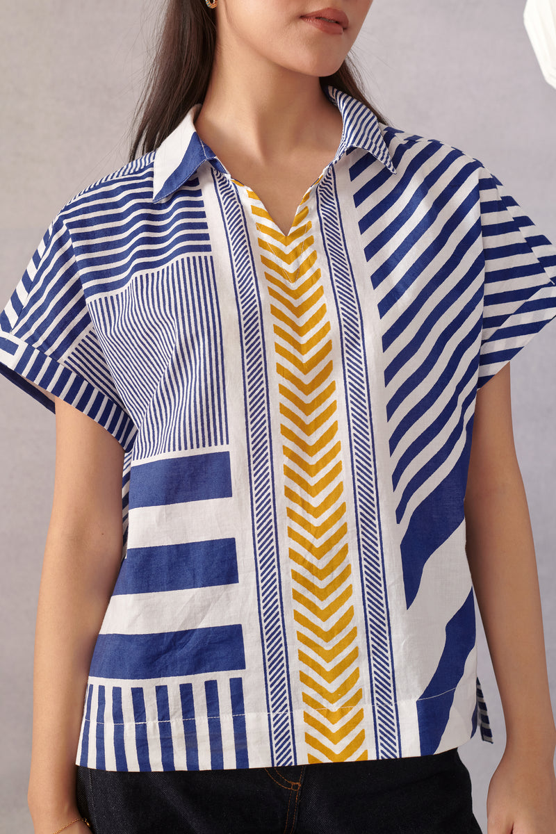 Ziva Blue Striped Boxy Top
