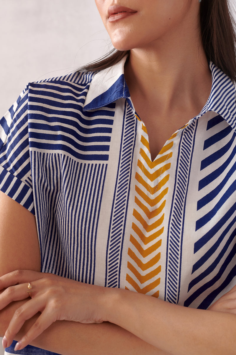 Ziva Blue Striped Boxy Top