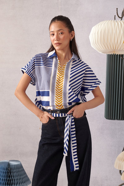 Ziva Blue Striped Boxy Top