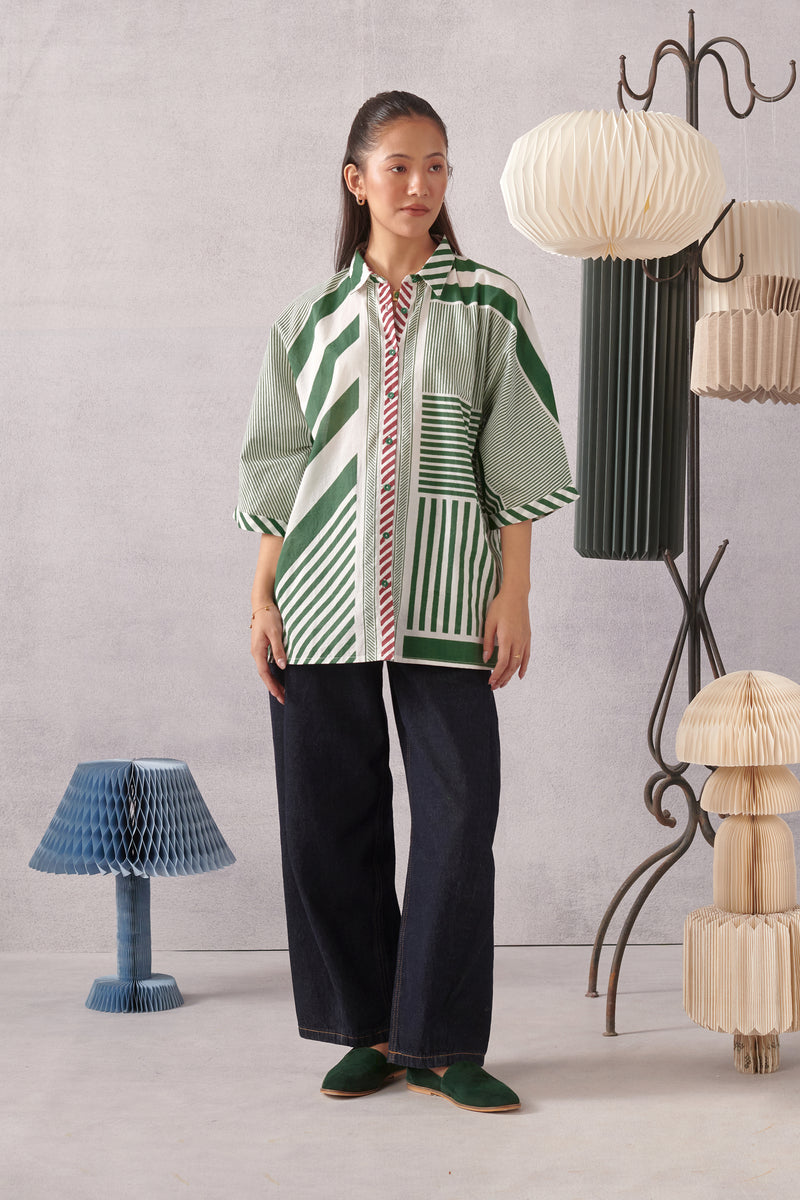June Green Striped Relaxed Shirt