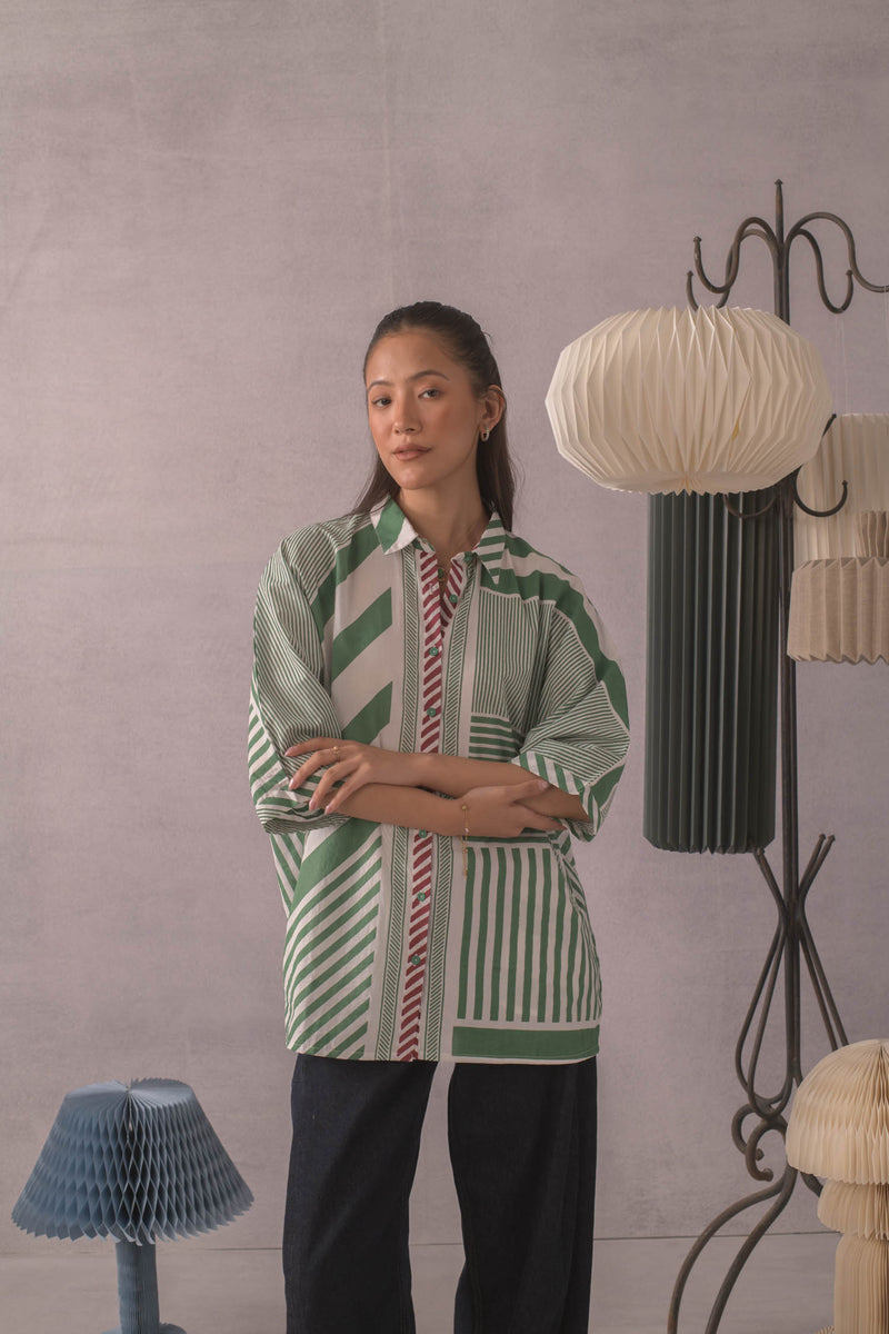 June Green Striped Relaxed Shirt