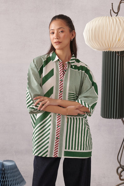 June Green Striped Relaxed Shirt
