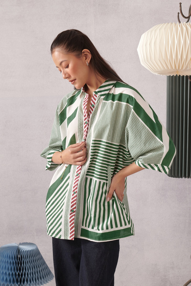June Green Striped Relaxed Shirt