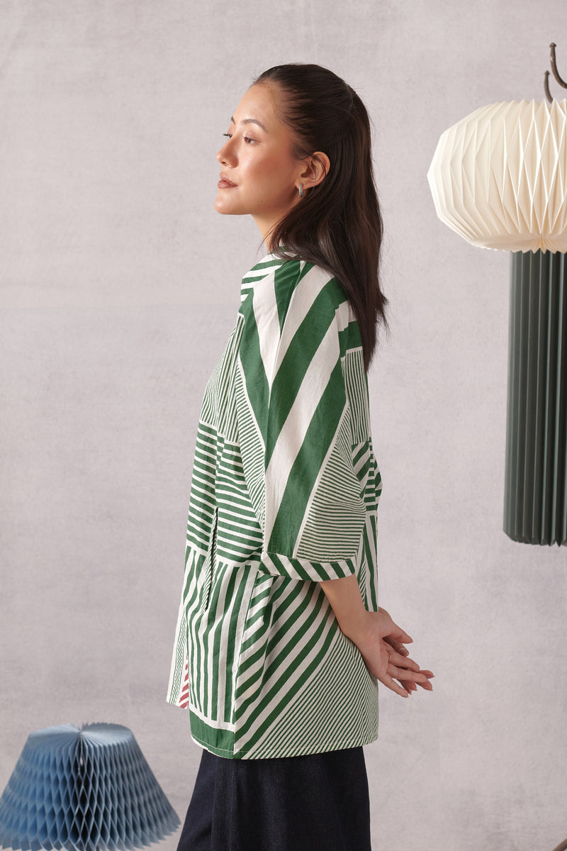 June Green Striped Relaxed Shirt