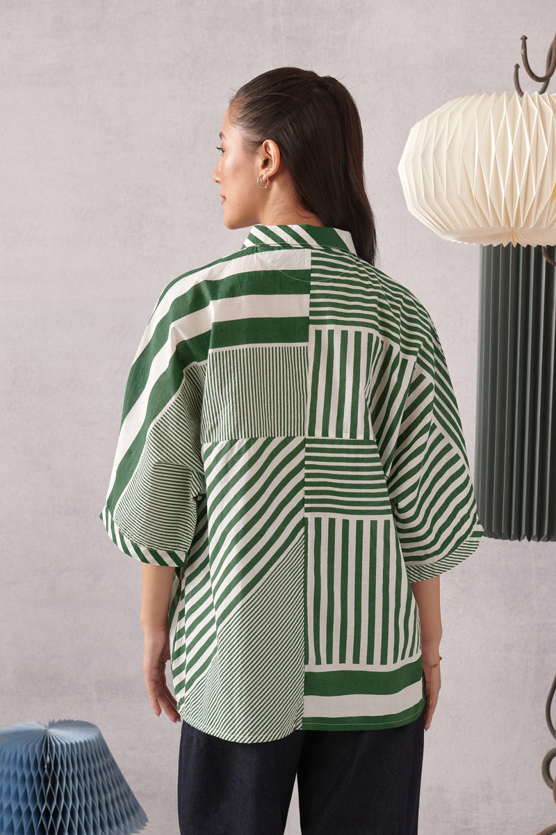 June Green Striped Relaxed Shirt