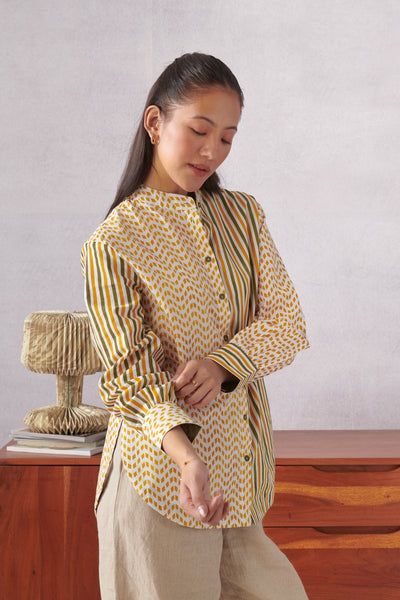 Theo Ochre Striped Cotton Classic Shirt