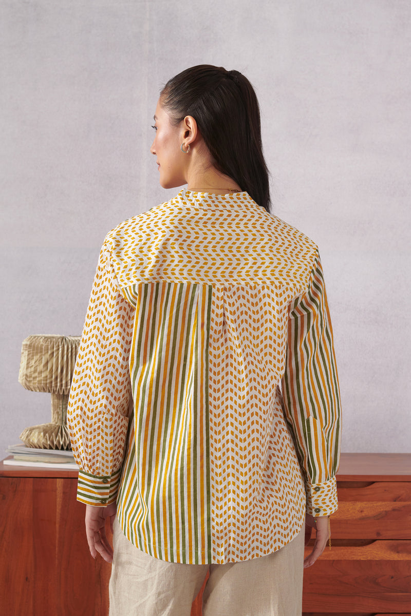Theo Ochre Striped Cotton Classic Shirt