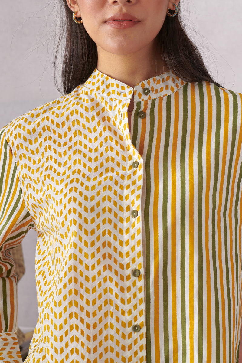 Theo Ochre Striped Cotton Classic Shirt